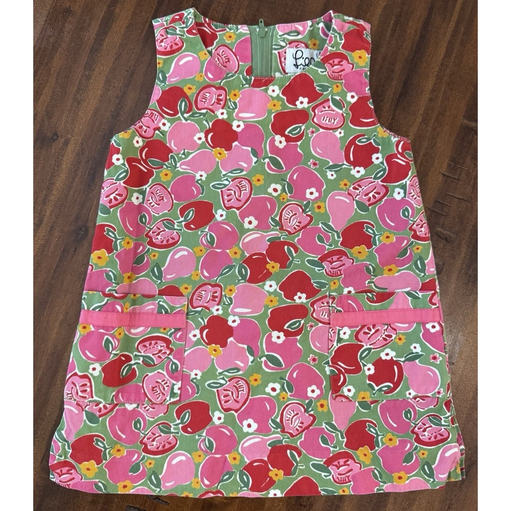 Vintage Lilly Pulitzer Little Lilly Shift Dress Pink Green Apple Print Size 3T